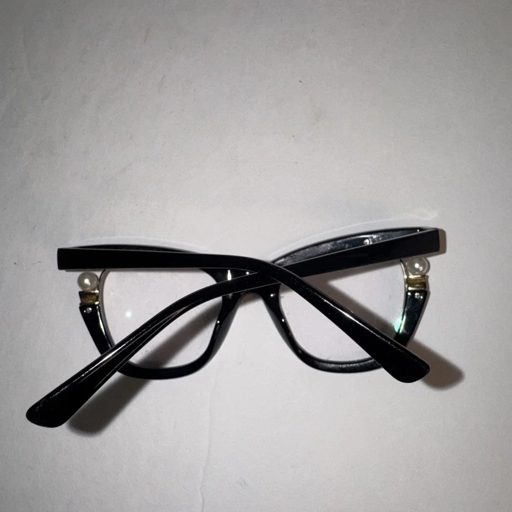 Black Cat Eye Full Rim Pearl Detail Eyeglass Frames for Women Retro Chic